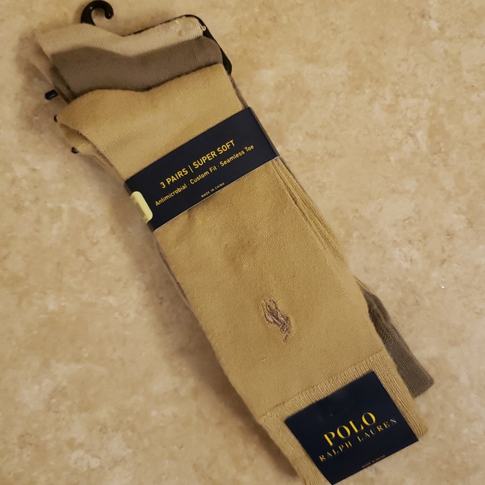 Polo, mens long, khaki 3pk socks